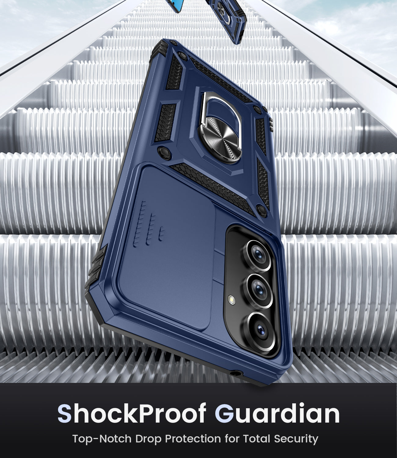 Chtoocy Compatible with Samsung Galaxy A16 5G Case with Camera Cover & 360° Kickstand Ring with Tempered Glass Screen Protector, Military Grade Shockproof Protective Bumper Cover for A16 5G 4G Blue