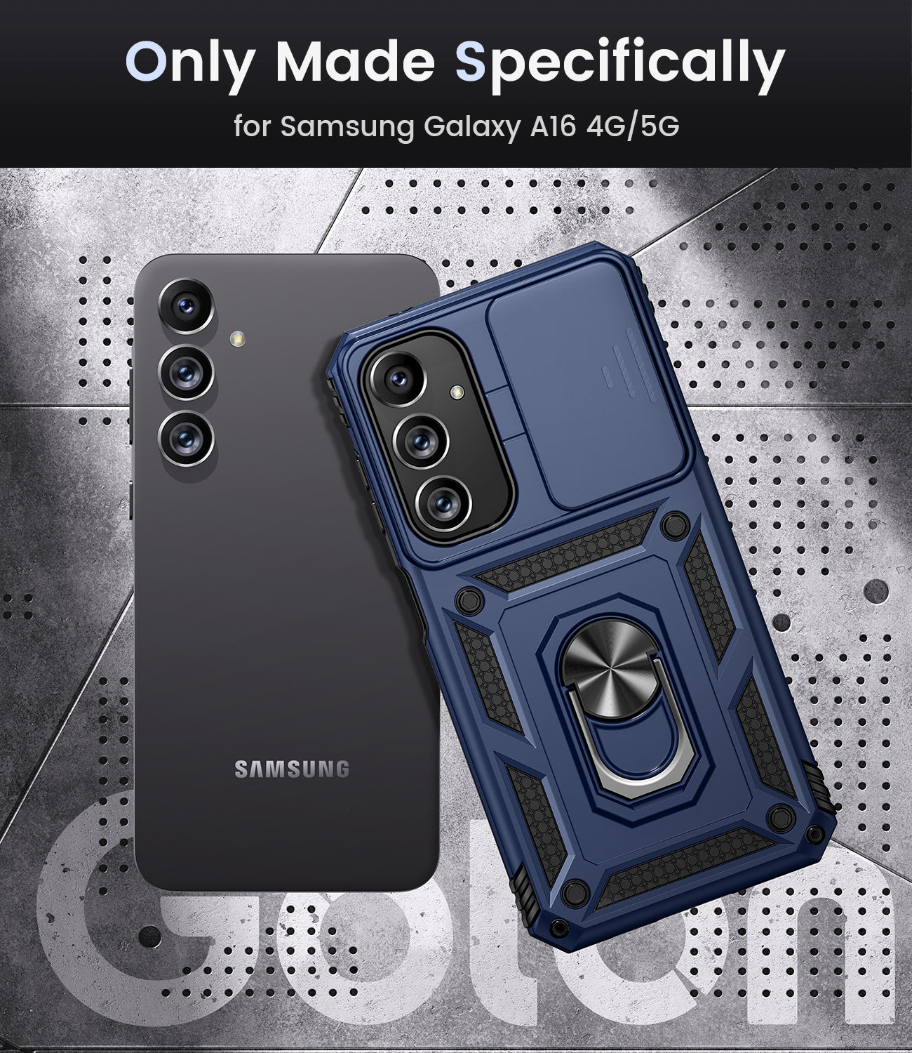 Chtoocy Compatible with Samsung Galaxy A16 5G Case with Camera Cover & 360° Kickstand Ring with Tempered Glass Screen Protector, Military Grade Shockproof Protective Bumper Cover for A16 5G 4G Blue