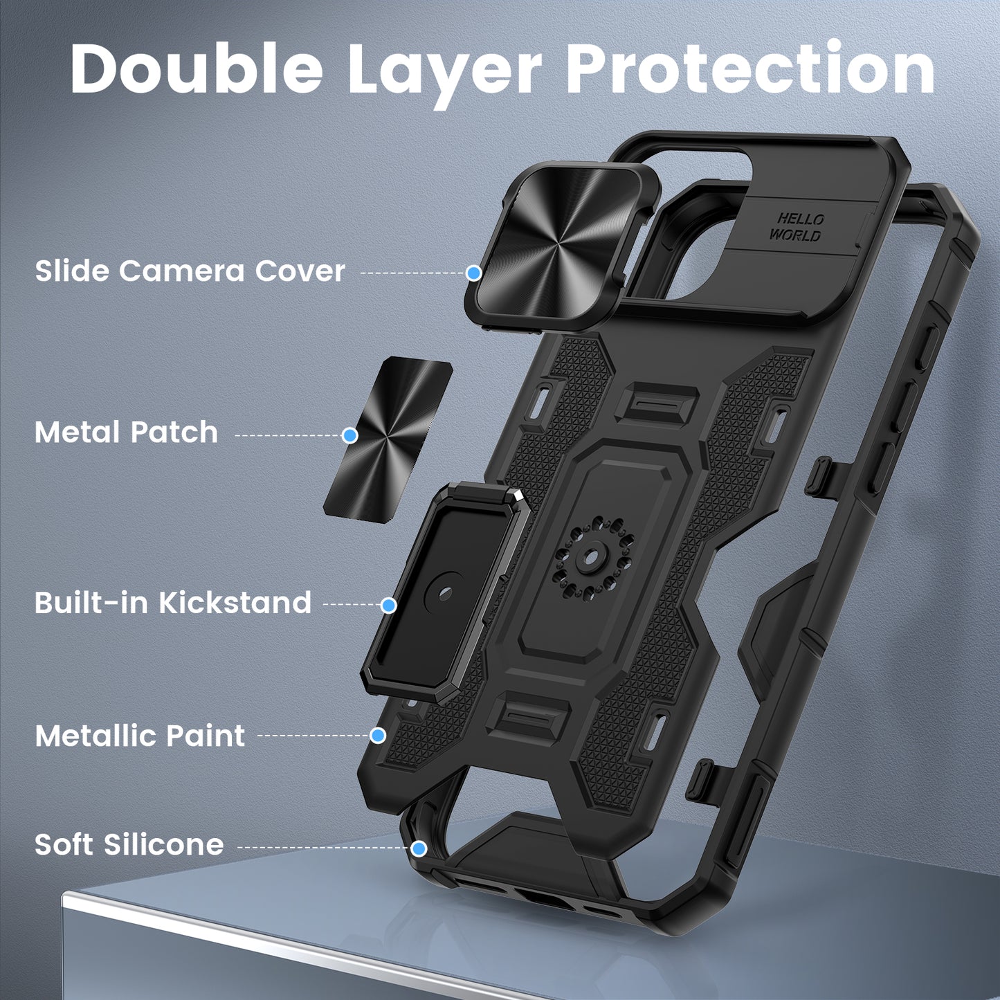 Chtoocy for iPhone 16 Pro Max Case, iPhone 16 ProMax Kickstand Case with Slide Camera Cover Built-in 360° Rotate Ring Stand Magnetic Shockproof Phone Cover Case for iPhone 16 Pro Max 6.9" 2024 - Black