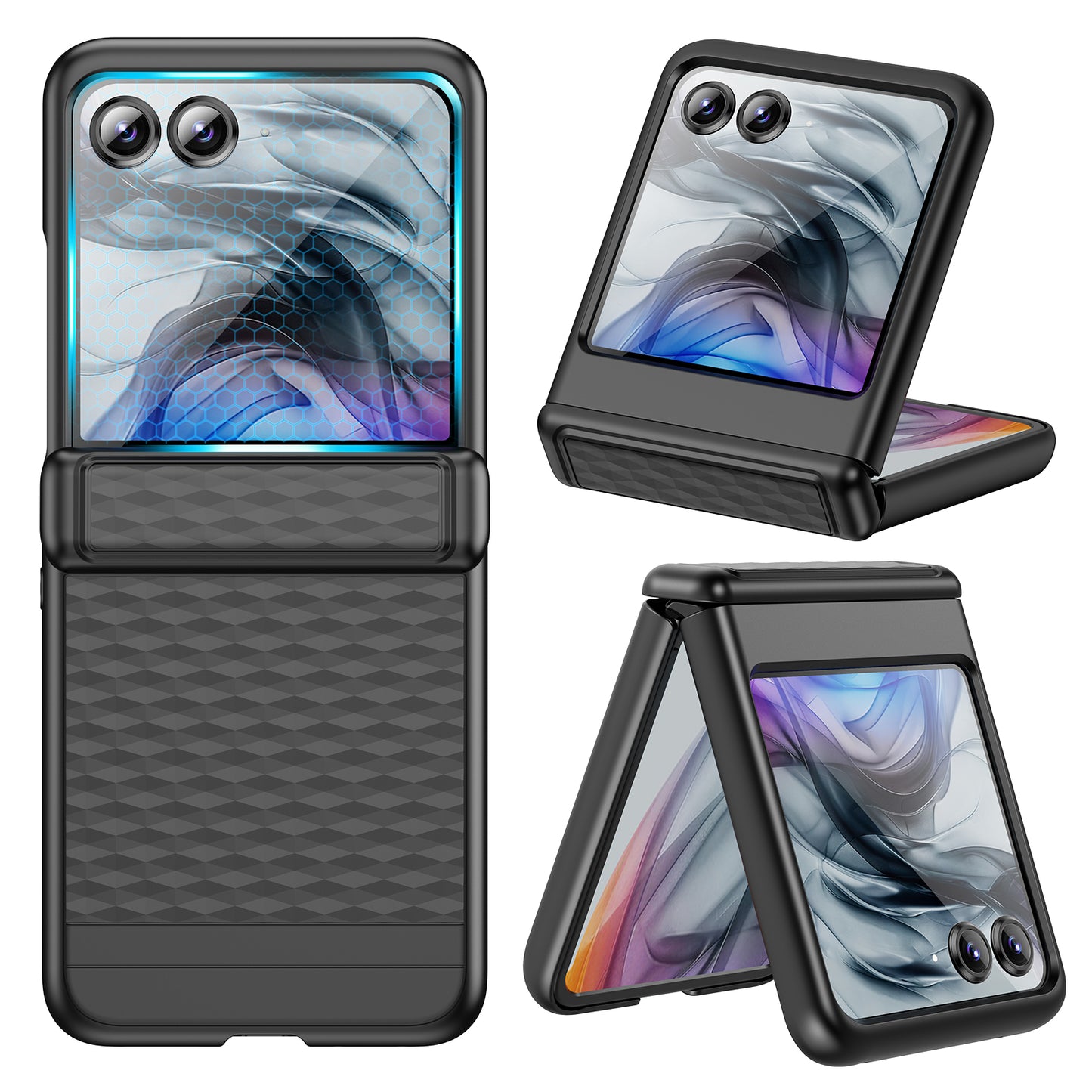 Chtoocy for Motorola Razr 2024 Case, with Built-in Screen Protector [Not Fit Razr+2024], [Hinge Protection] [Anti-Scratch & Anti-Slip] Full Body Protective Shockproof Case for Moto Razr 2024 - Cube Black