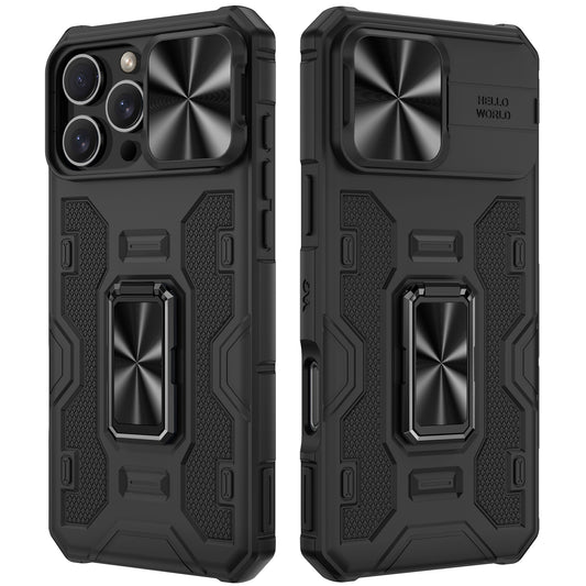 Chtoocy for iPhone 16 Pro Max Case, iPhone 16 ProMax Kickstand Case with Slide Camera Cover Built-in 360° Rotate Ring Stand Magnetic Shockproof Phone Cover Case for iPhone 16 Pro Max 6.9" 2024 - Black