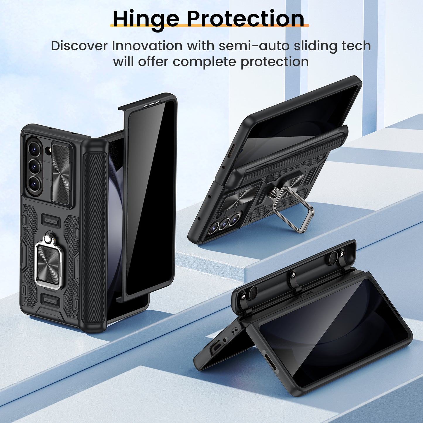 Chtoocy for Galaxy Z Fold 5 Case, with Privacy Screen Protector, Built-in Slide Camera Cover & 360° Magnetic Kickstand Drop Protection Case for Samsung Galaxy Z Fold 5 5G 2023-Black