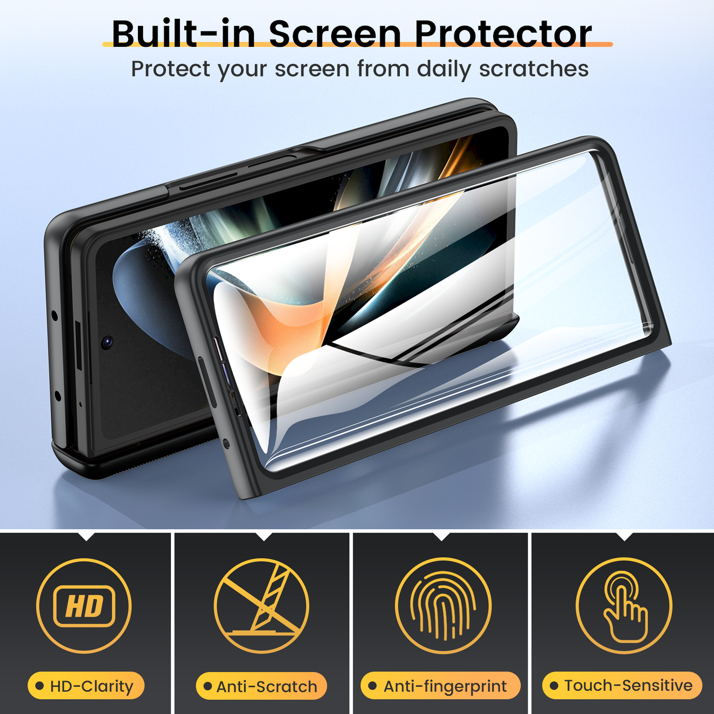 Chtoocy for Galaxy Z Fold 5 Case, with Privacy Screen Protector, Built-in Slide Camera Cover & 360° Magnetic Kickstand Drop Protection Case for Samsung Galaxy Z Fold 5 5G 2023-Black