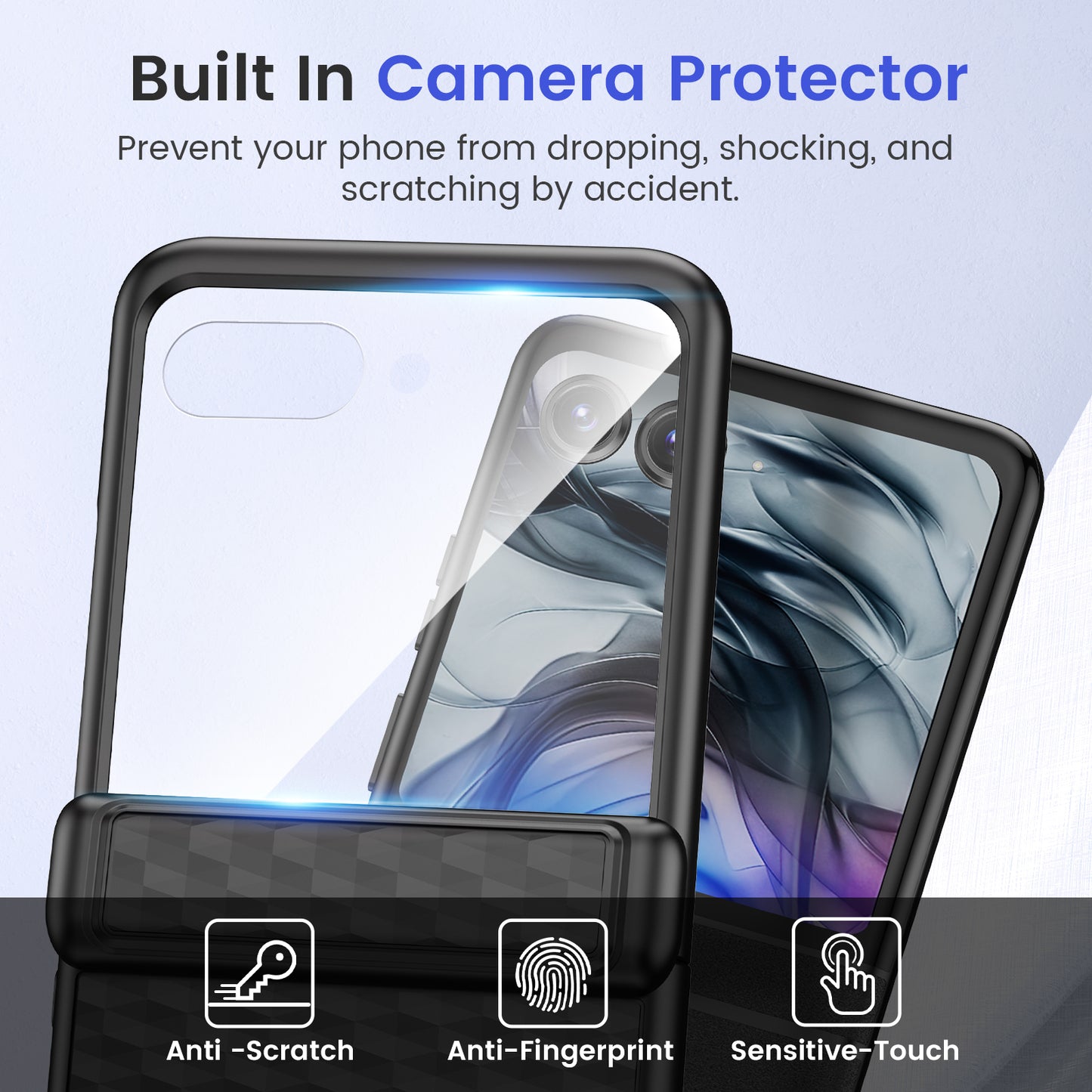 Chtoocy for Motorola Razr 2024 Case, with Built-in Screen Protector [Not Fit Razr+2024], [Hinge Protection] [Anti-Scratch & Anti-Slip] Full Body Protective Shockproof Case for Moto Razr 2024 - Cube Black