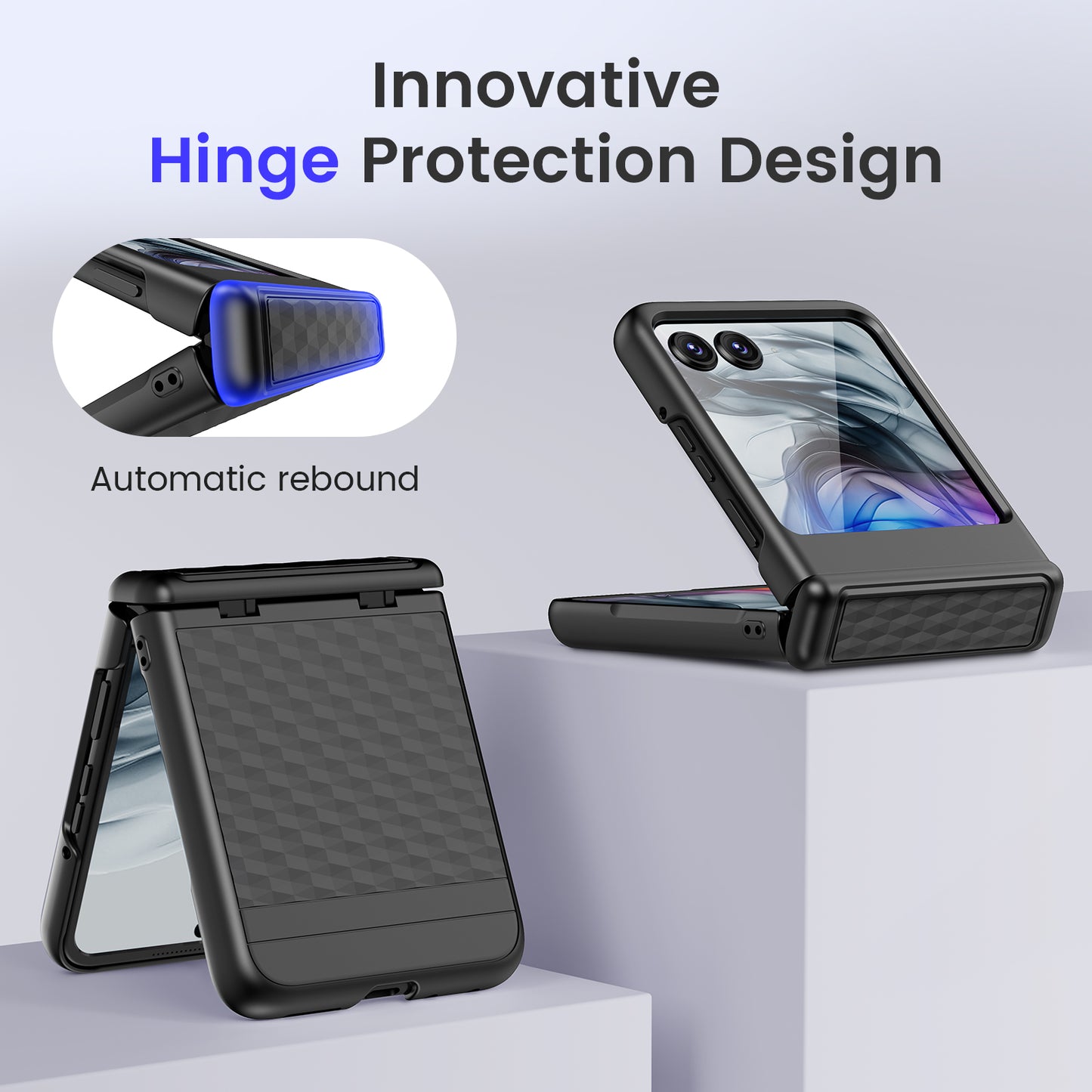 Chtoocy for Motorola Razr 2024 Case, with Built-in Screen Protector [Not Fit Razr+2024], [Hinge Protection] [Anti-Scratch & Anti-Slip] Full Body Protective Shockproof Case for Moto Razr 2024 - Cube Black