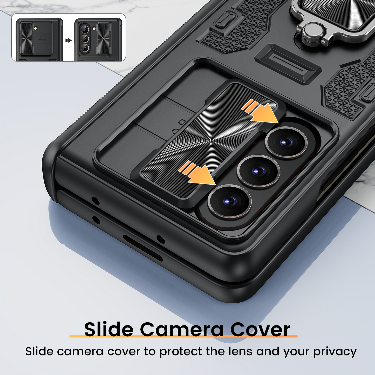 Chtoocy for Galaxy Z Fold 5 Case, with Privacy Screen Protector, Built-in Slide Camera Cover & 360° Magnetic Kickstand Drop Protection Case for Samsung Galaxy Z Fold 5 5G 2023-Black