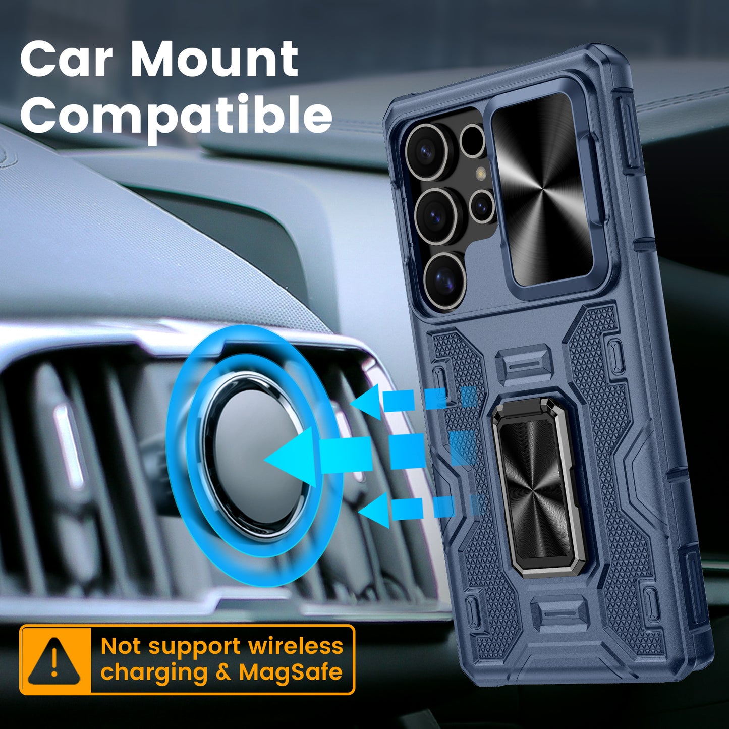 Chtoocy for Samsung Galaxy S25 Ultra Case with Slide Camera Cover & Kickstand, Compatible with Magnetic Car Mount Holder Hard Shell Heavy Duty Shockproof Phone Cover for Galaxy S25 Ultra 6.8" 2025-Blue