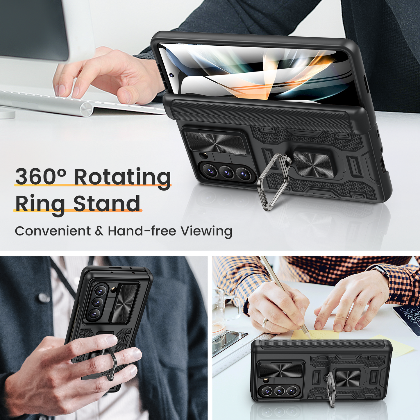 Chtoocy for Galaxy Z Fold 5 Case, with Privacy Screen Protector, Built-in Slide Camera Cover & 360° Magnetic Kickstand Drop Protection Case for Samsung Galaxy Z Fold 5 5G 2023-Black