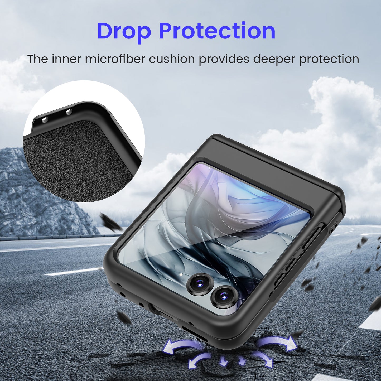 Chtoocy for Motorola Razr 2024 Case, with Built-in Screen Protector [Not Fit Razr+2024], [Hinge Protection] [Anti-Scratch & Anti-Slip] Full Body Protective Shockproof Case for Moto Razr 2024 - Cube Black